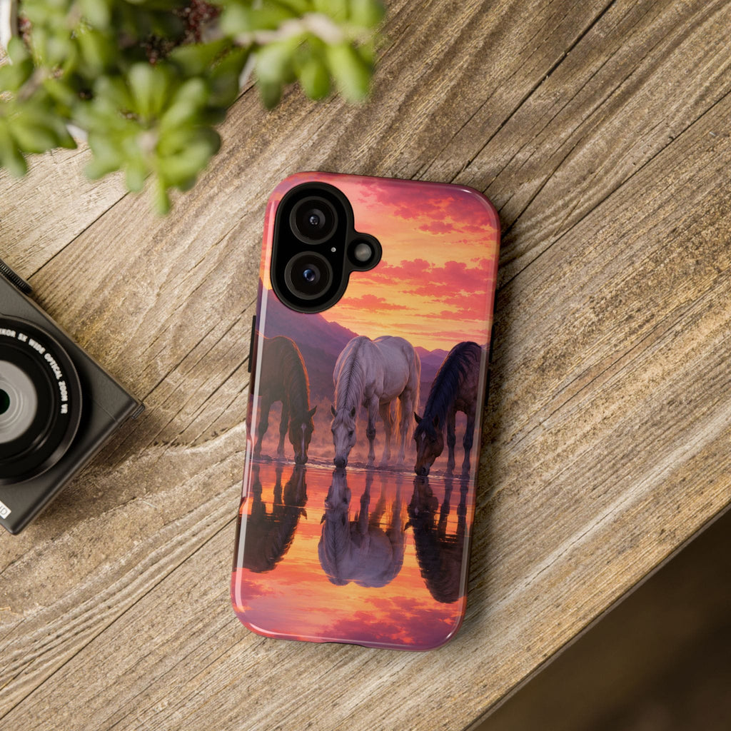 Horses at Sunset Reflection Phone Case