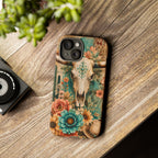 Turquoise Floral Longhorn Western Phone Case