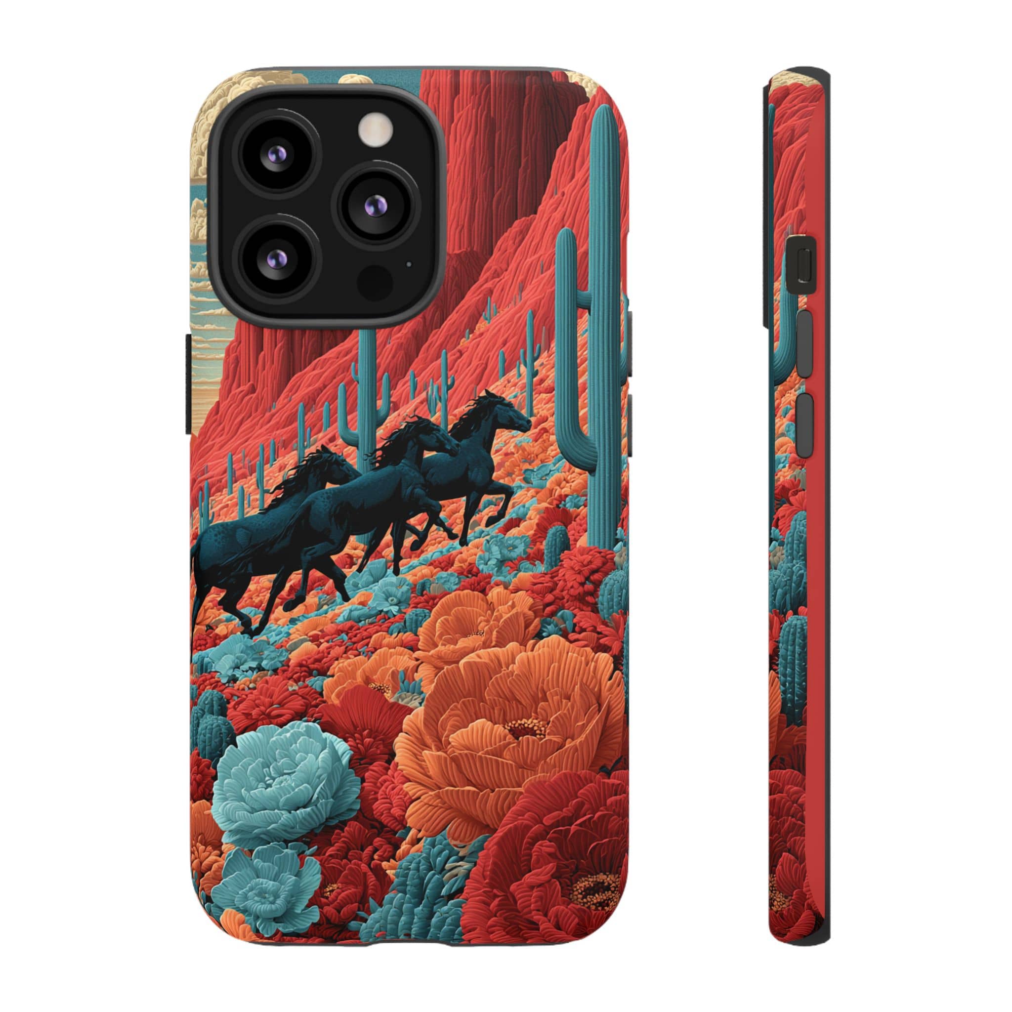 Desert Wild Horses Floral Phone Case