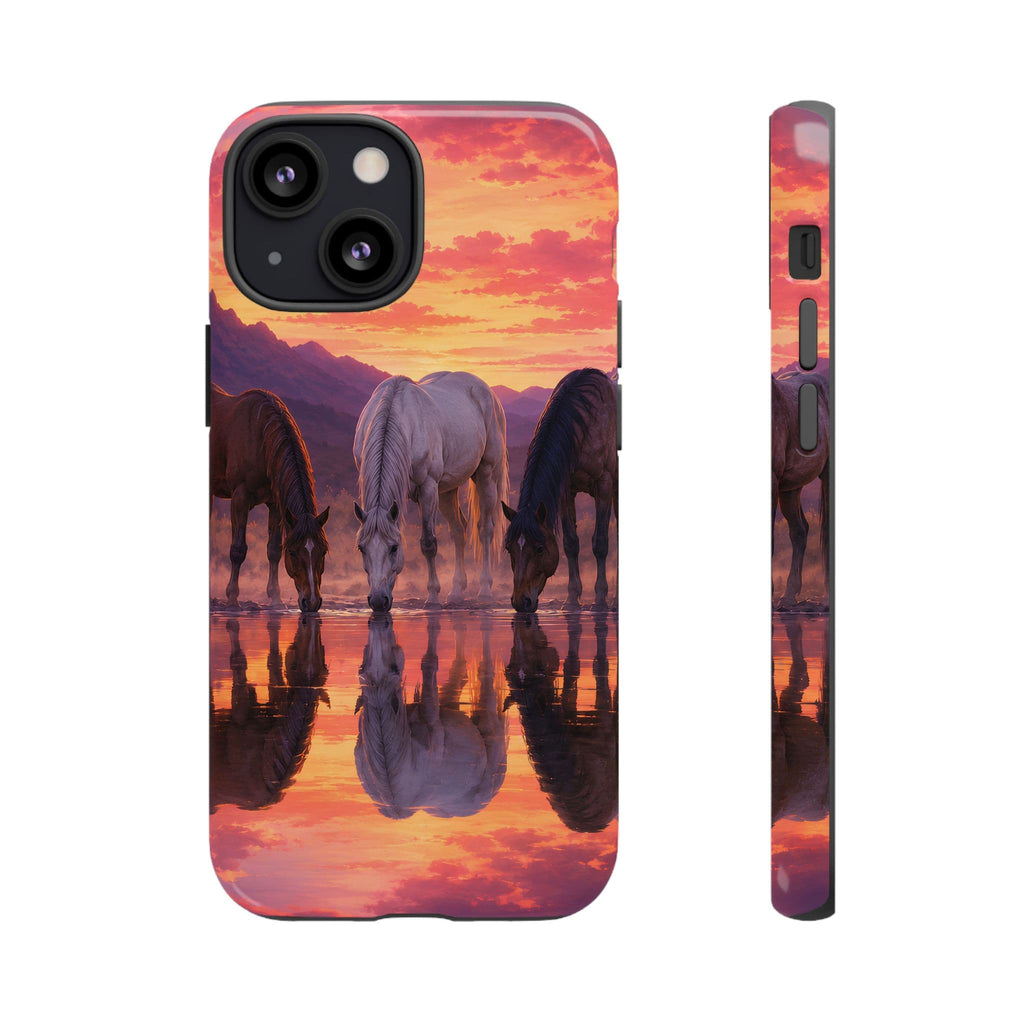 Horses at Sunset Reflection Phone Case