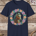 Horse Portrait Floral Wreath T-Shirt