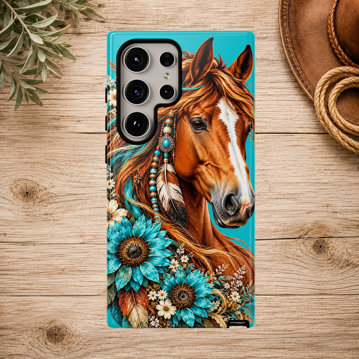 Turquoise Sunflower Horse Phone Case