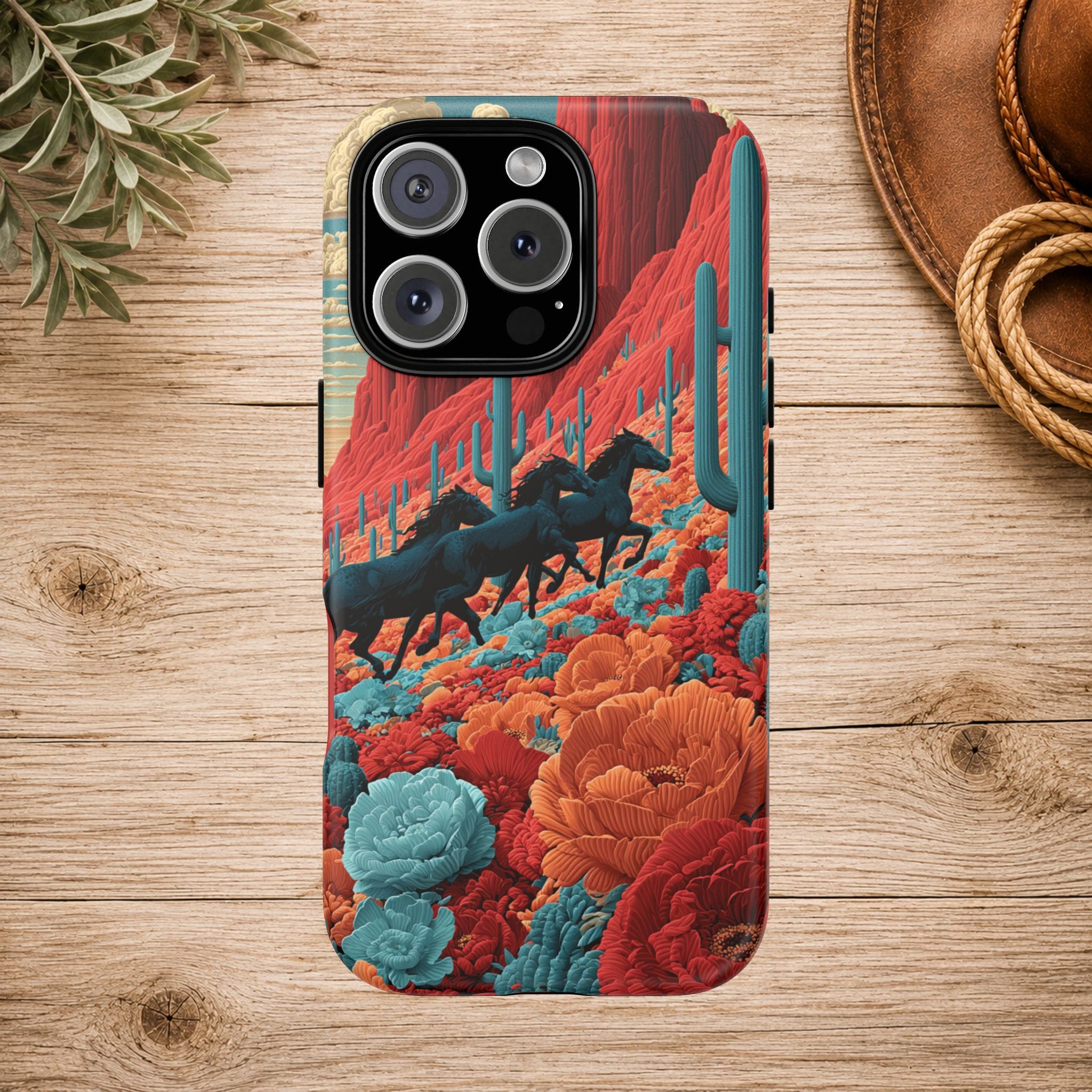 Desert Wild Horses Floral Phone Case
