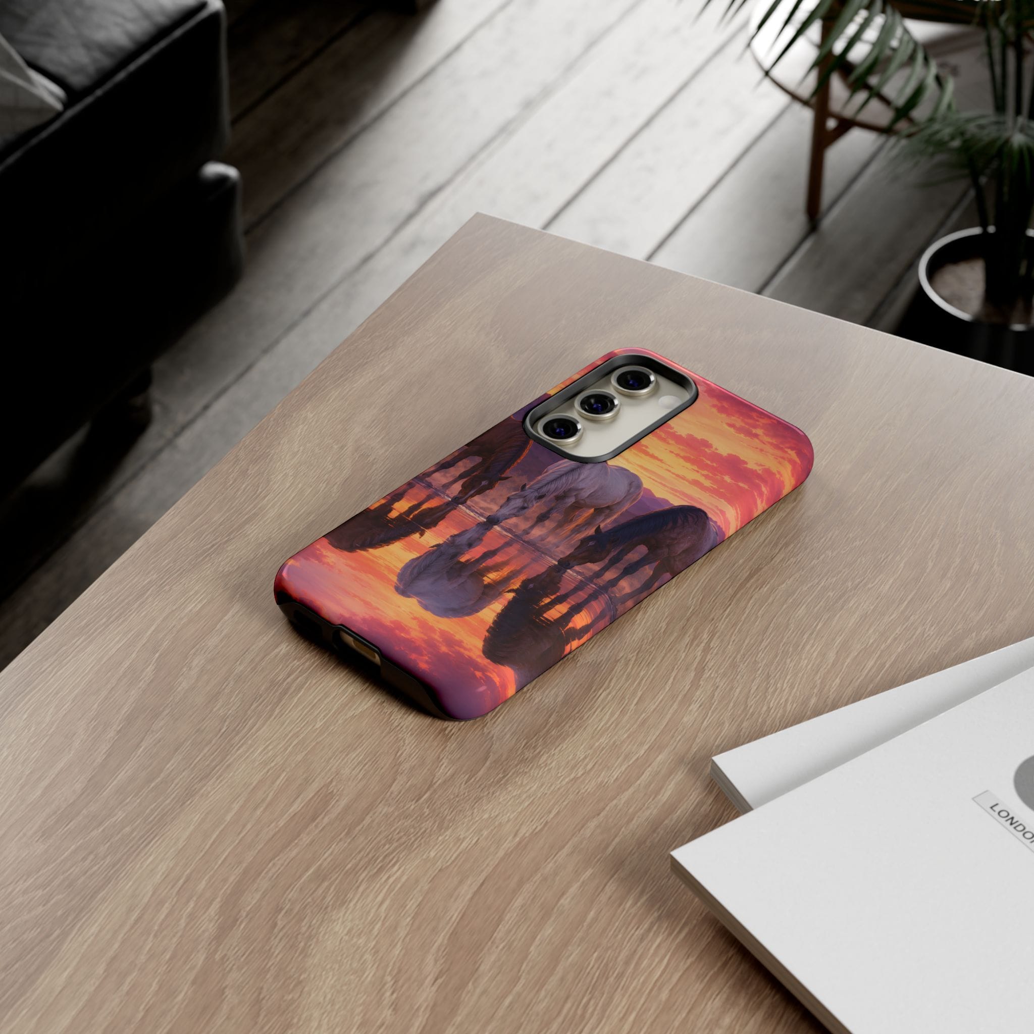 Horses at Sunset Reflection Phone Case