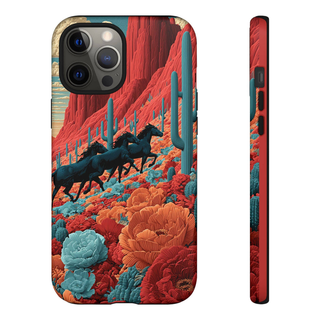 Desert Wild Horses Floral Phone Case