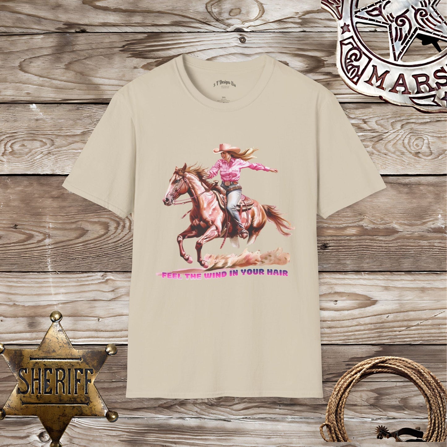 Softstyle Unisex T-Shirt:  Cowgirl Wind in Your Hair