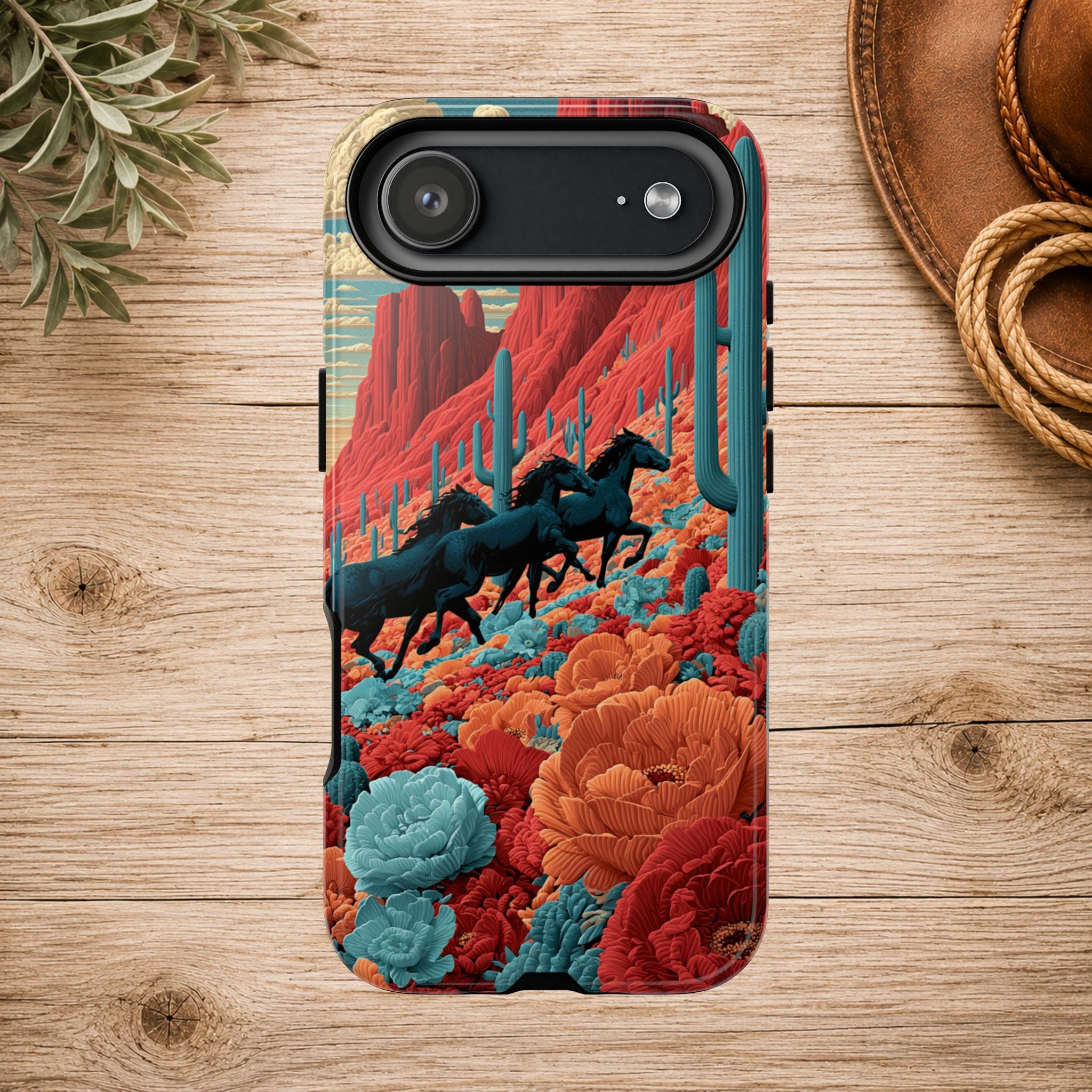 Desert Wild Horses Floral Phone Case