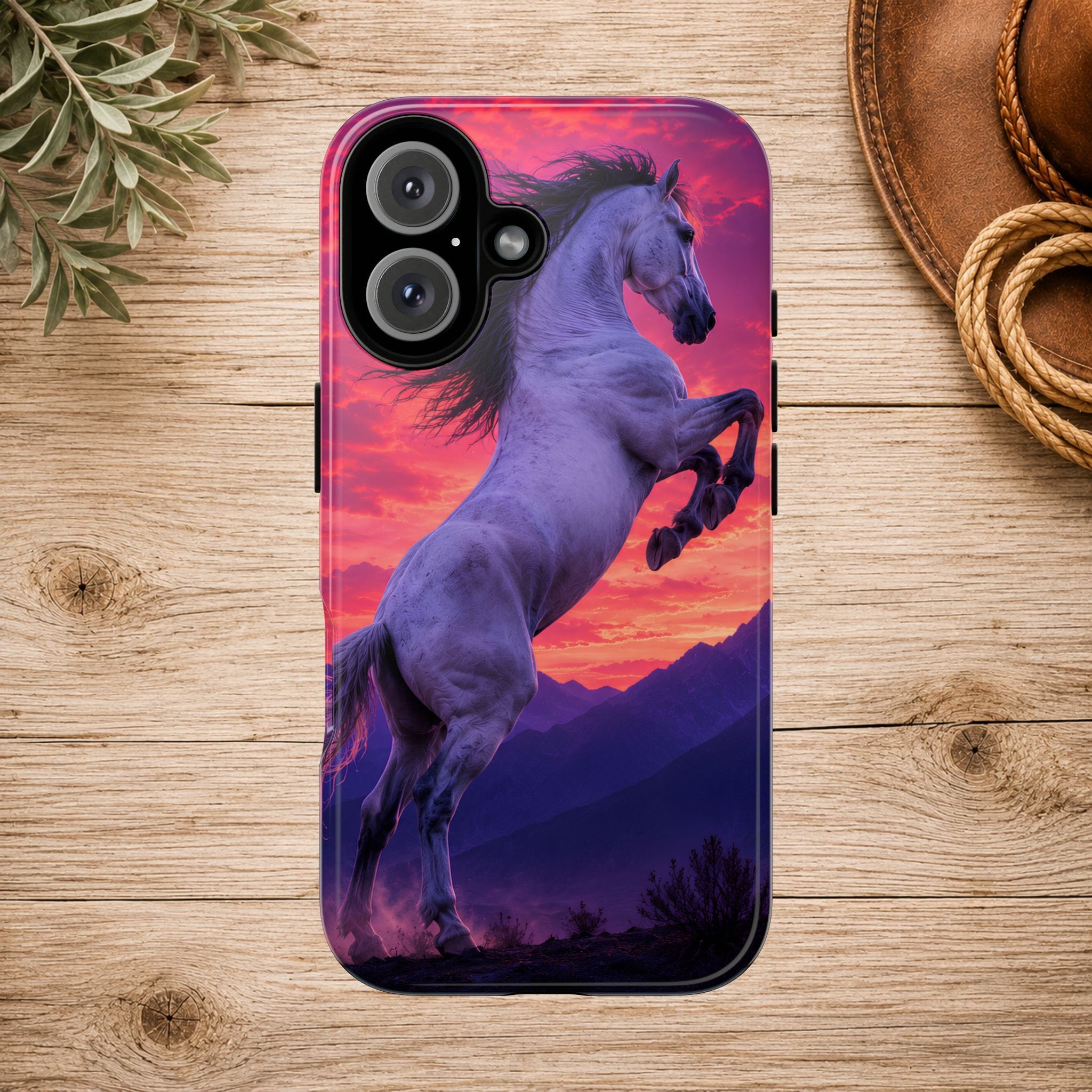 Rearing White Horse Sunset Phone Case