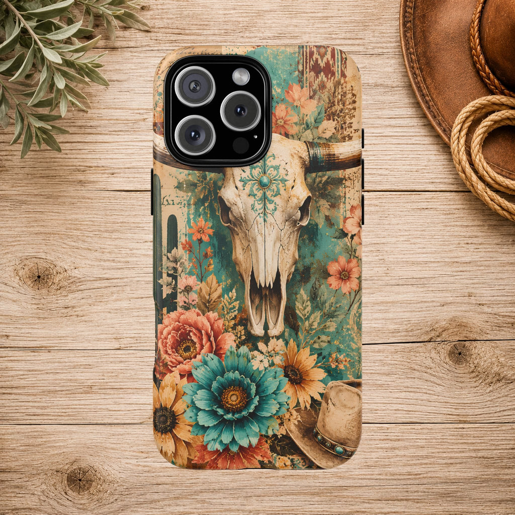 Turquoise Floral Longhorn Western Phone Case