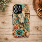 Turquoise Floral Longhorn Western Phone Case