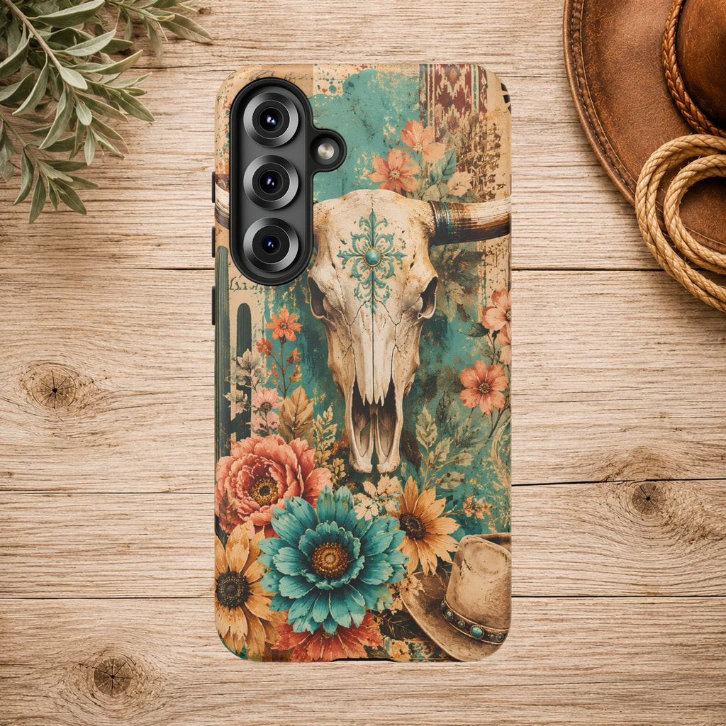 Turquoise Floral Longhorn Western Phone Case