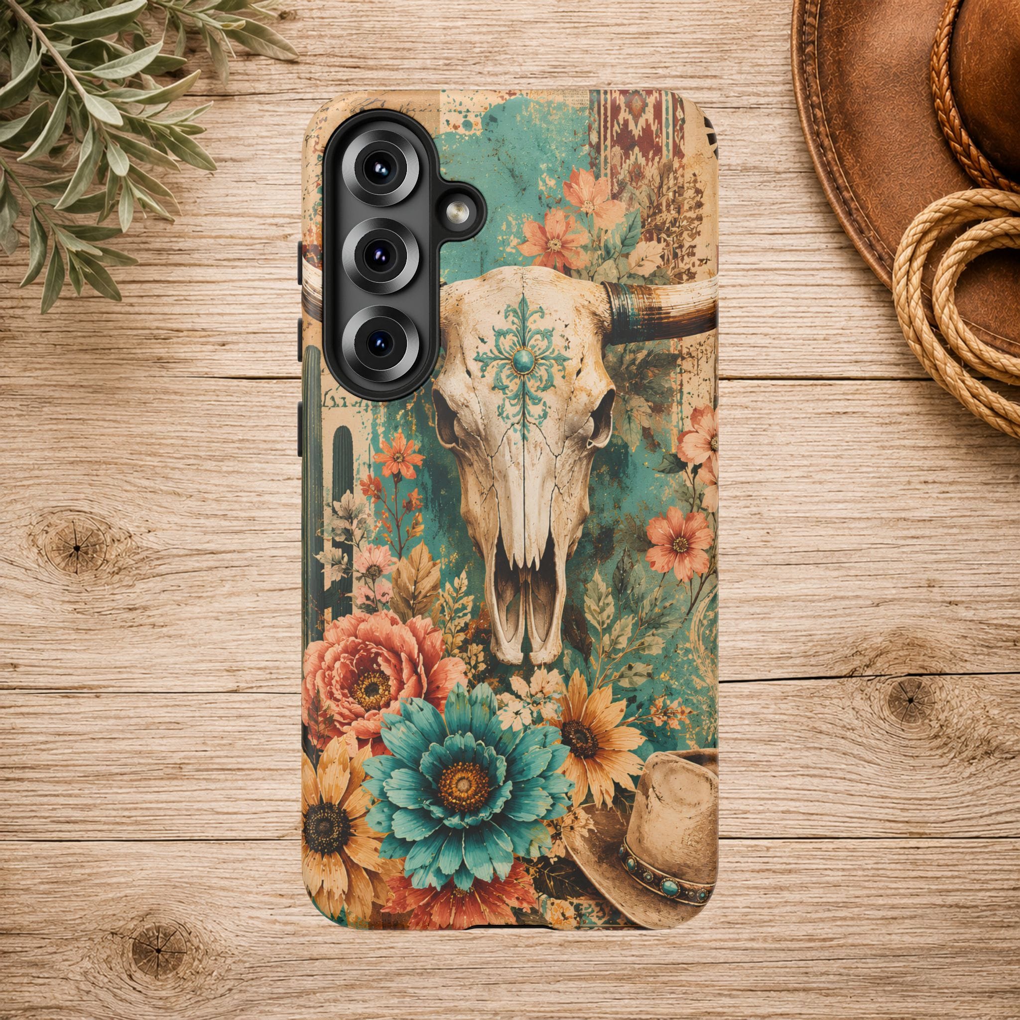 Turquoise Floral Longhorn Western Phone Case