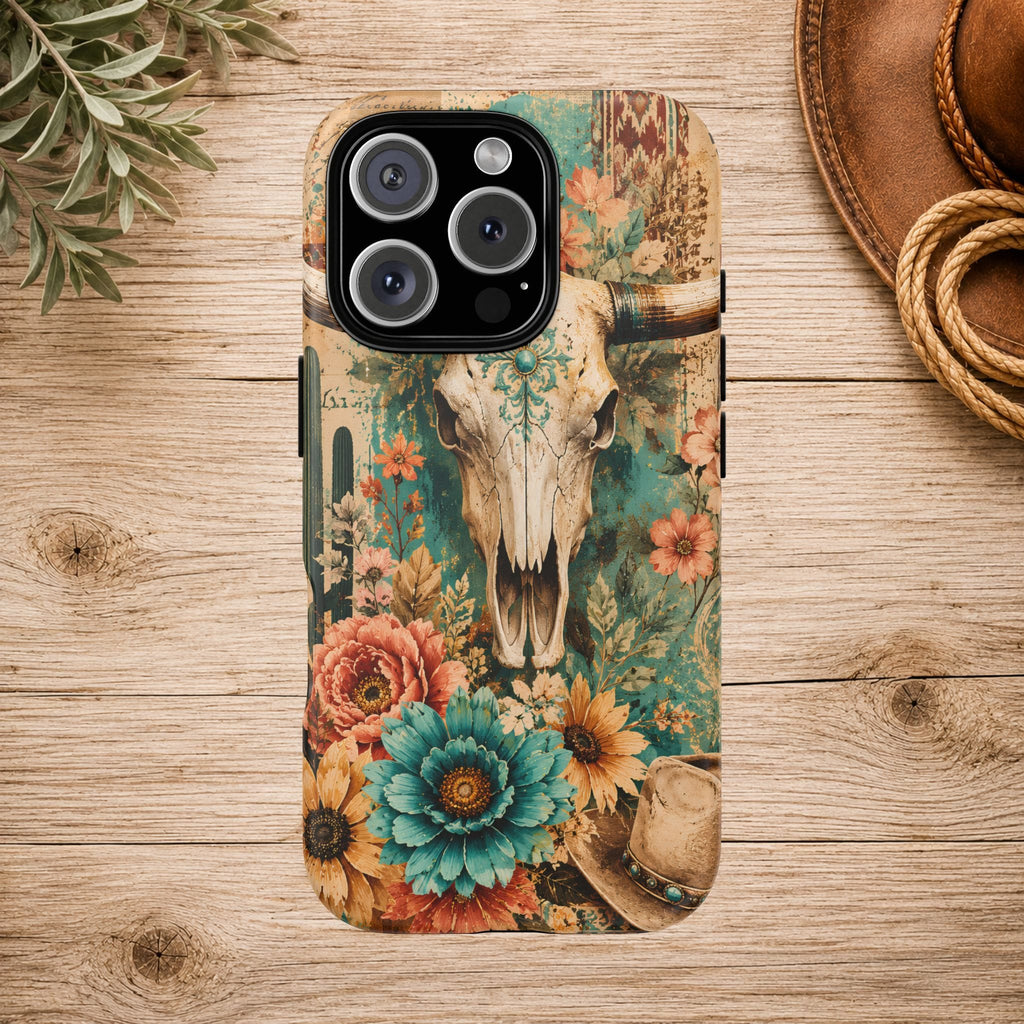 Turquoise Floral Longhorn Western Phone Case