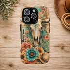 Turquoise Floral Longhorn Western Phone Case