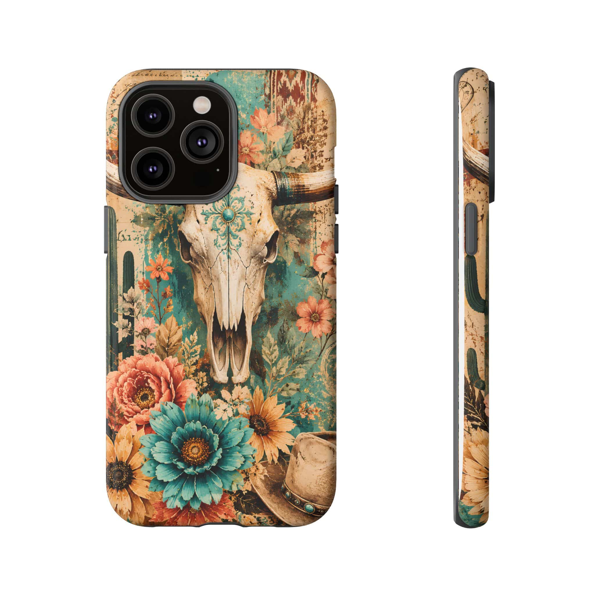 Turquoise Floral Longhorn Western Phone Case