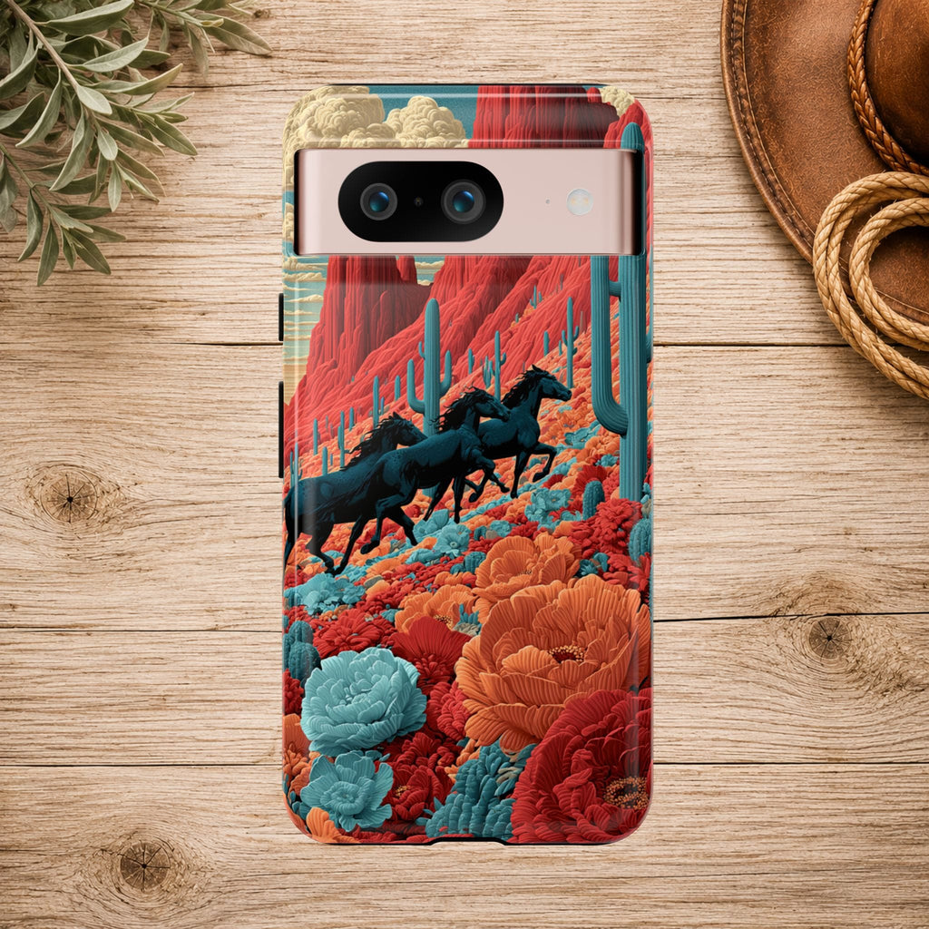 Desert Wild Horses Floral Phone Case