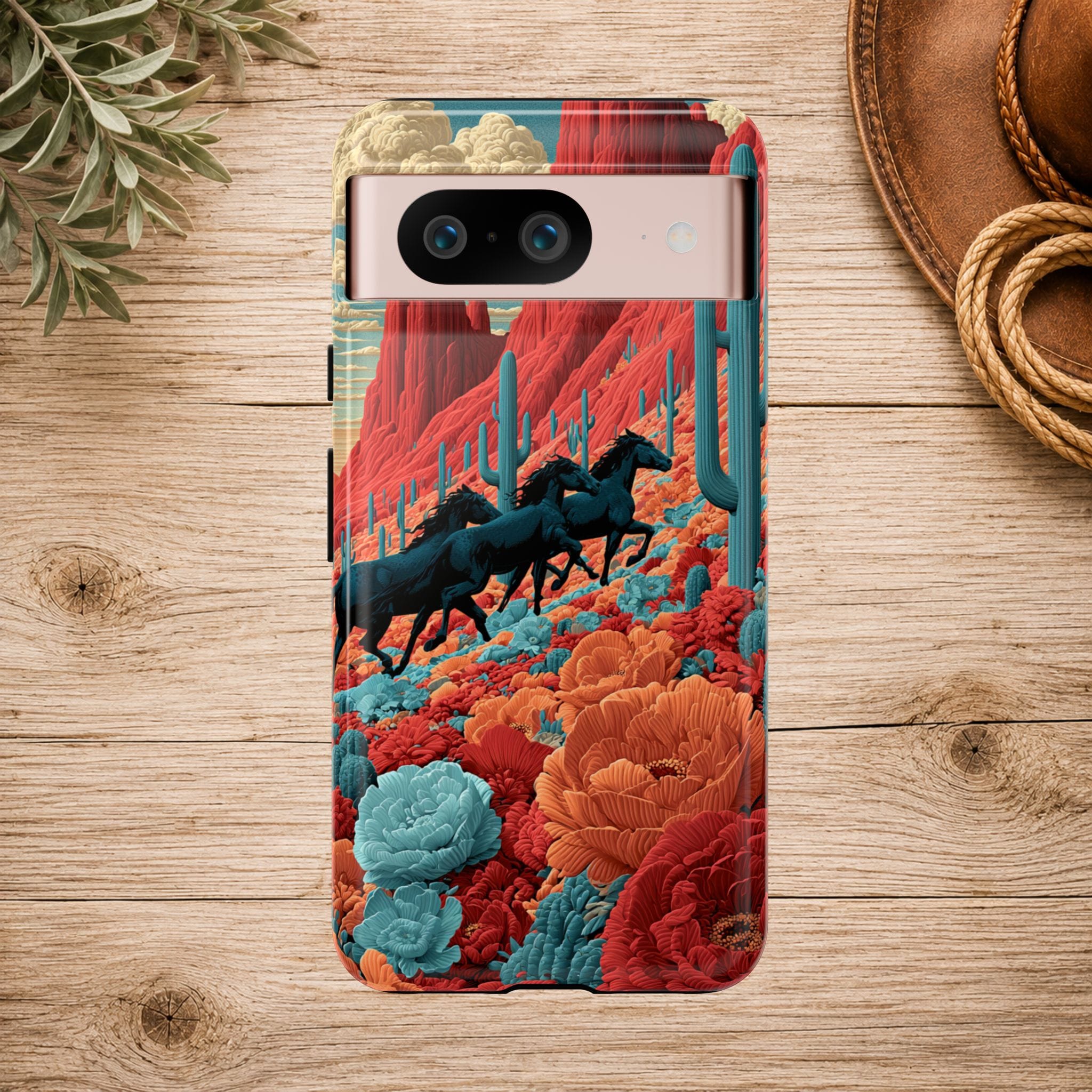 Desert Wild Horses Floral Phone Case