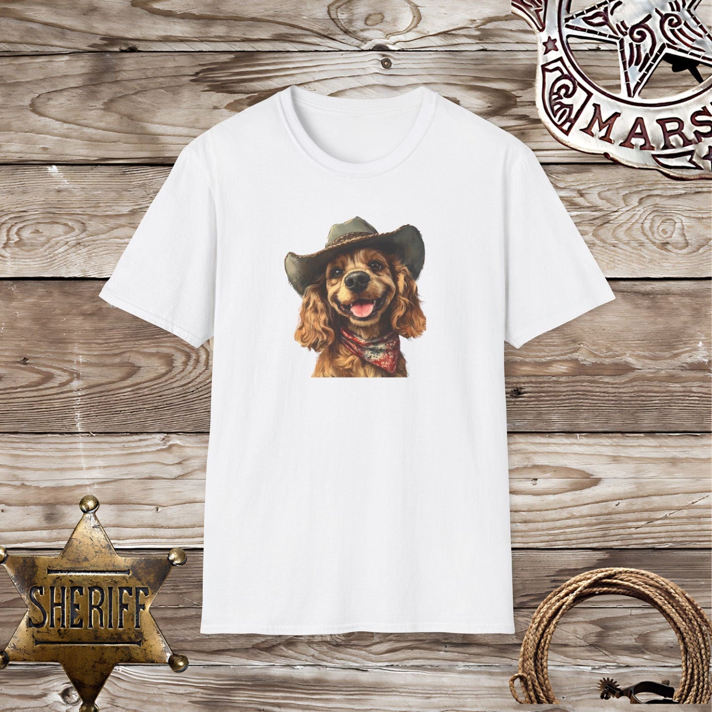 Softstyle Unisex T-Shirt Cocker Spaniel  Cowboy hat