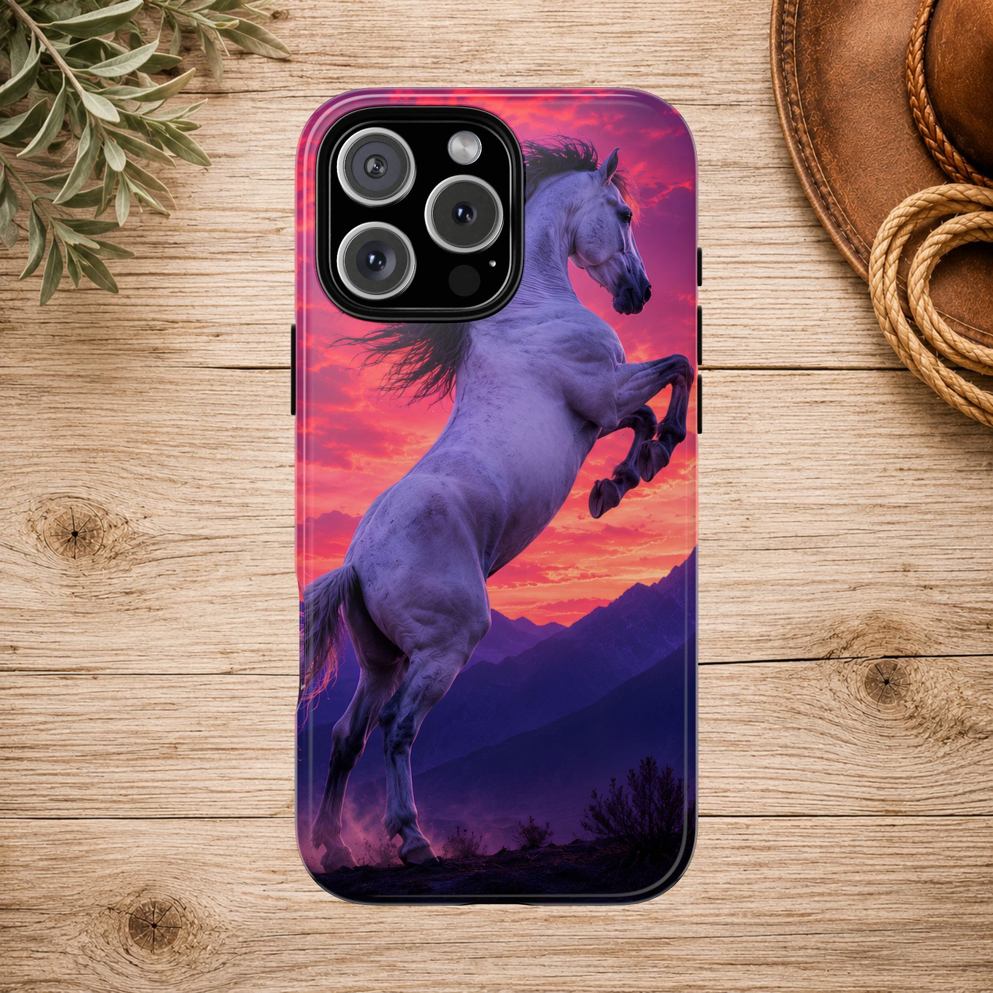 Rearing White Horse Sunset Phone Case