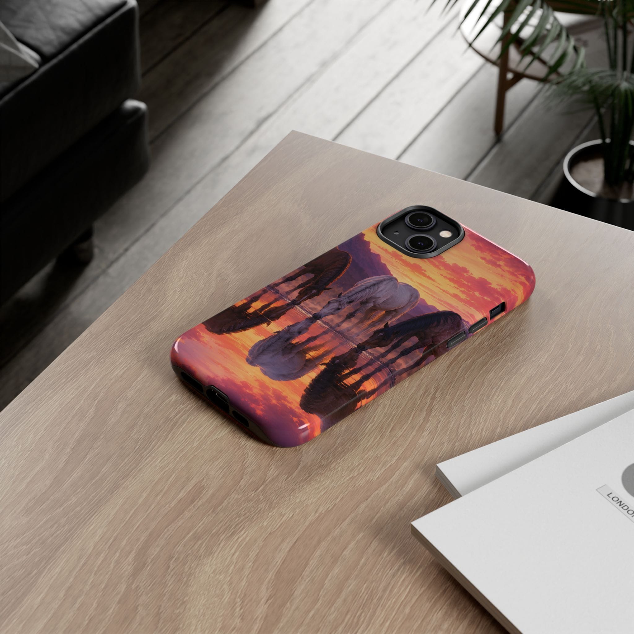 Horses at Sunset Reflection Phone Case