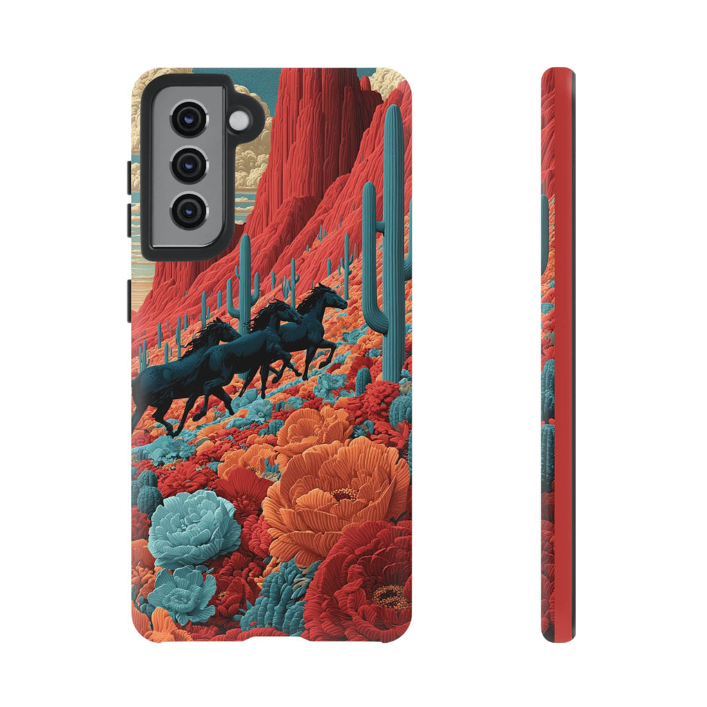 Desert Wild Horses Floral Phone Case
