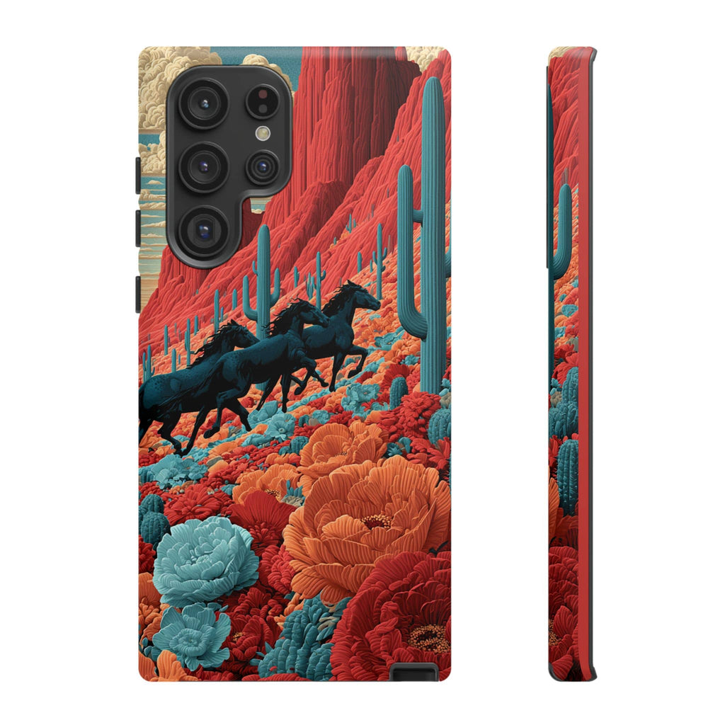 Desert Wild Horses Floral Phone Case
