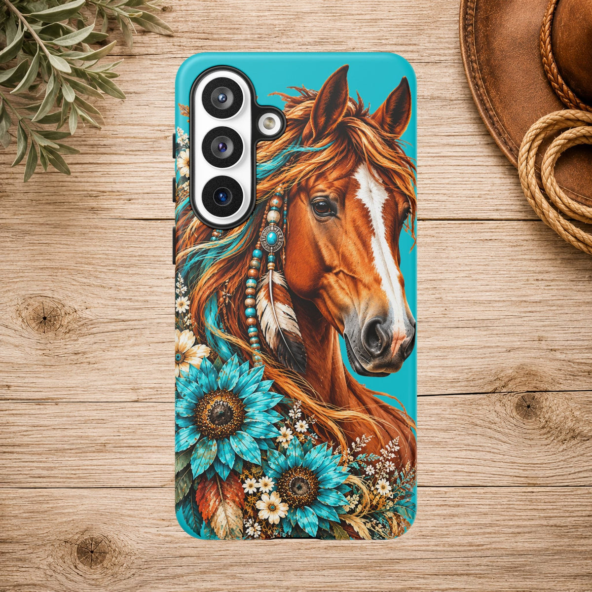 Turquoise Sunflower Horse Phone Case