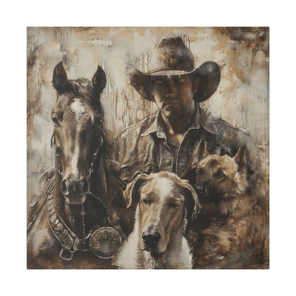 Matte Canvas, Stretched, 0.75" Cowboy with his best friends