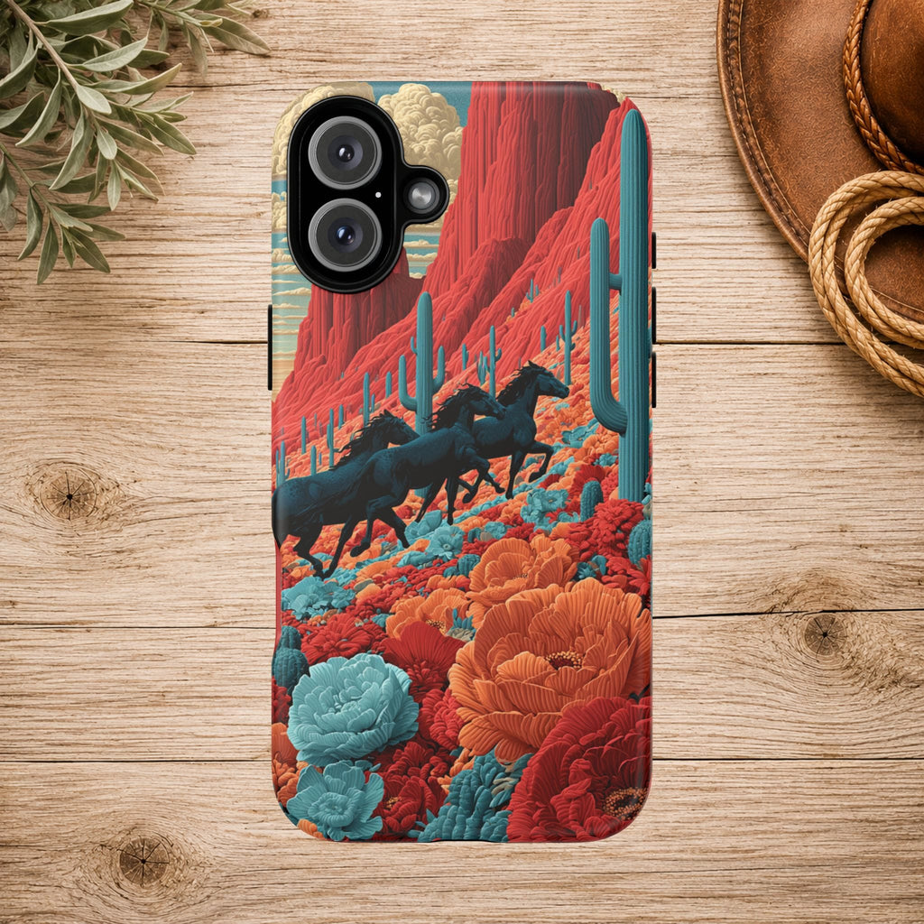 Desert Wild Horses Floral Phone Case