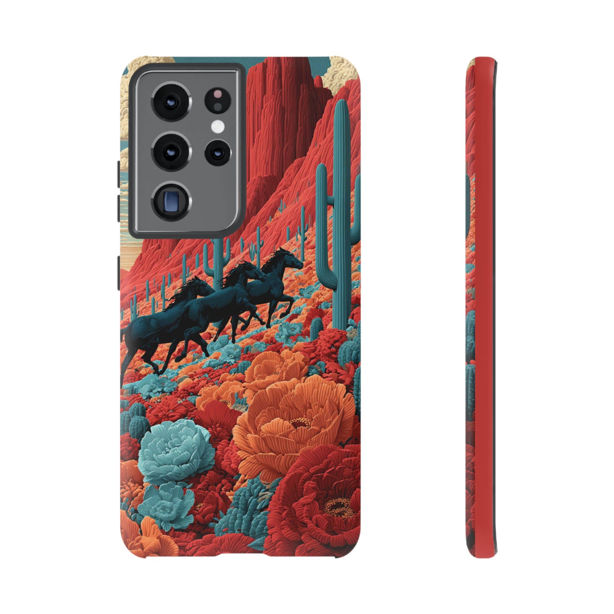 Desert Wild Horses Floral Phone Case