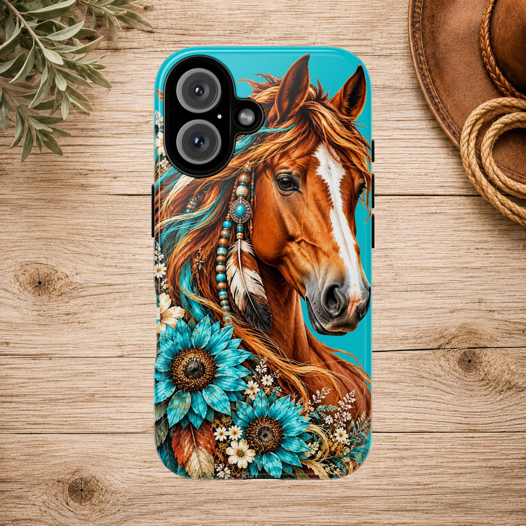 Turquoise Sunflower Horse Phone Case