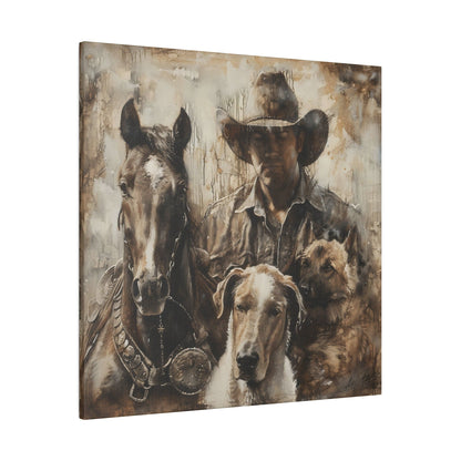 Matte Canvas, Stretched, 0.75" Cowboy with his best friends