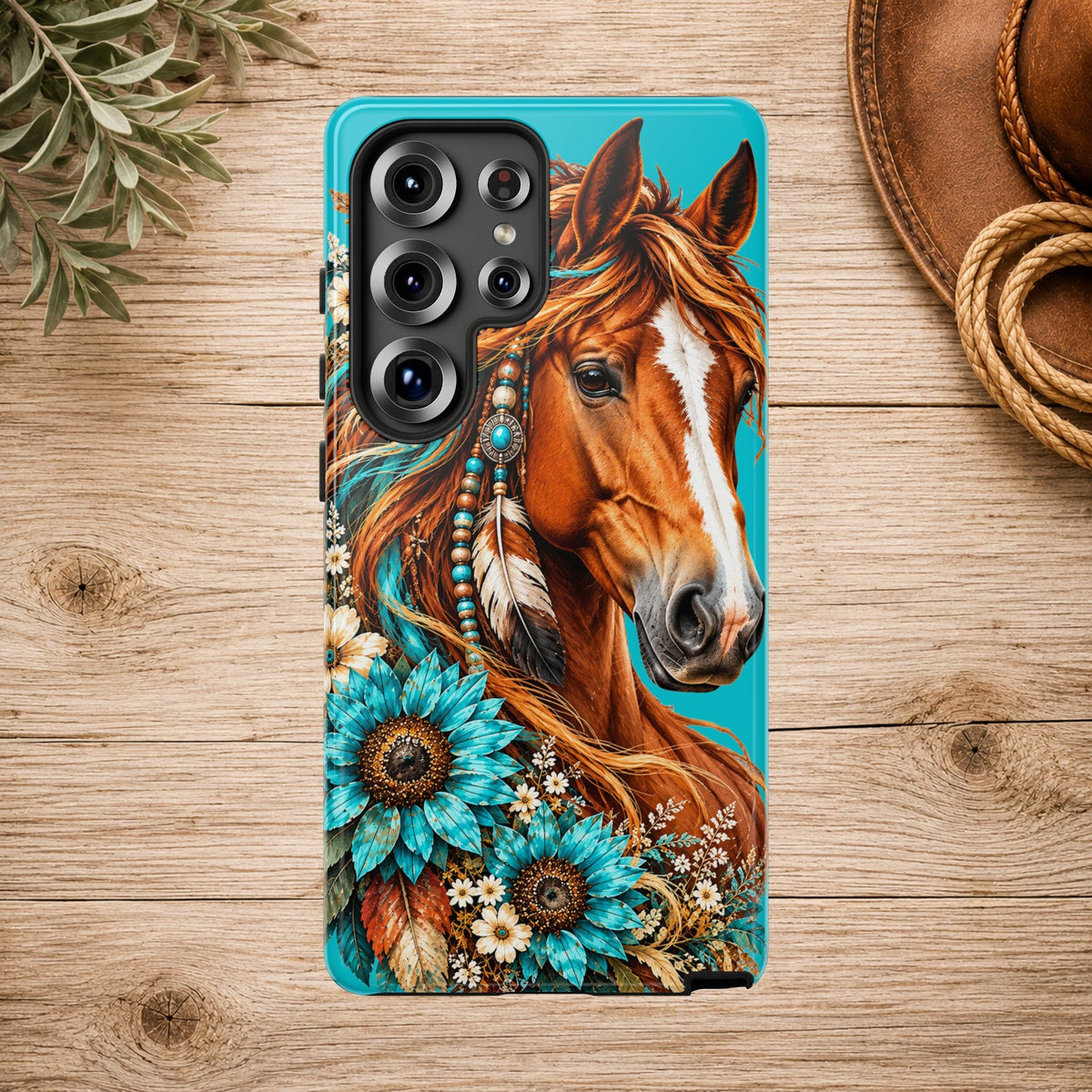 Turquoise Sunflower Horse Phone Case