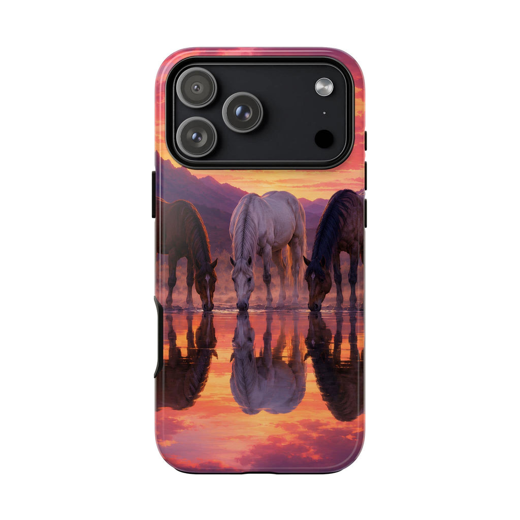 Horses at Sunset Reflection Phone Case