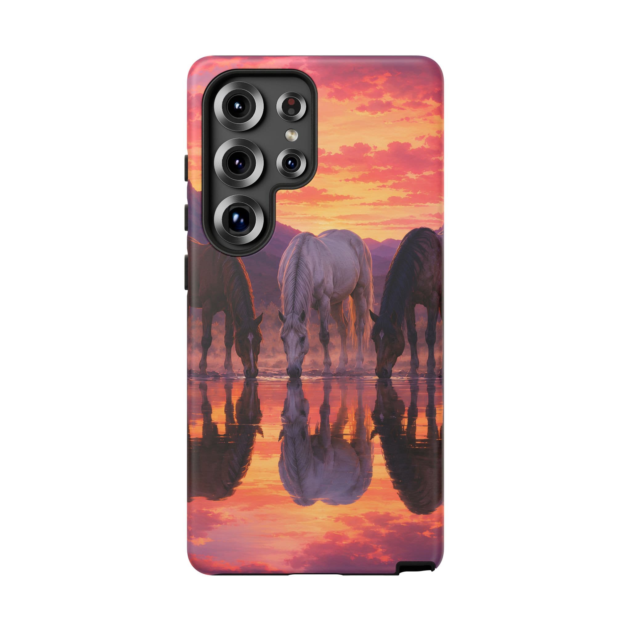 Horses at Sunset Reflection Phone Case