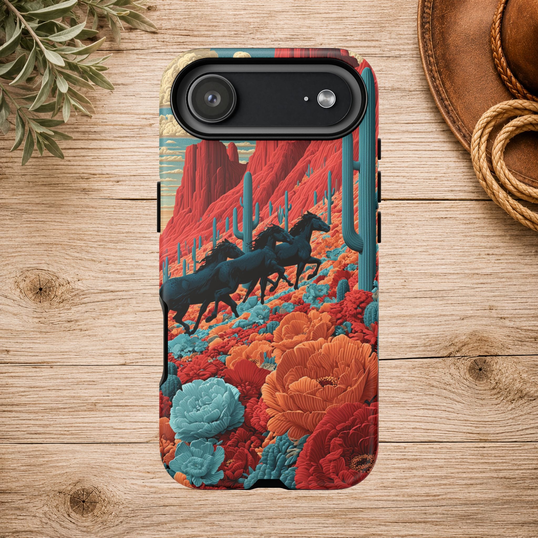 Desert Wild Horses Floral Phone Case