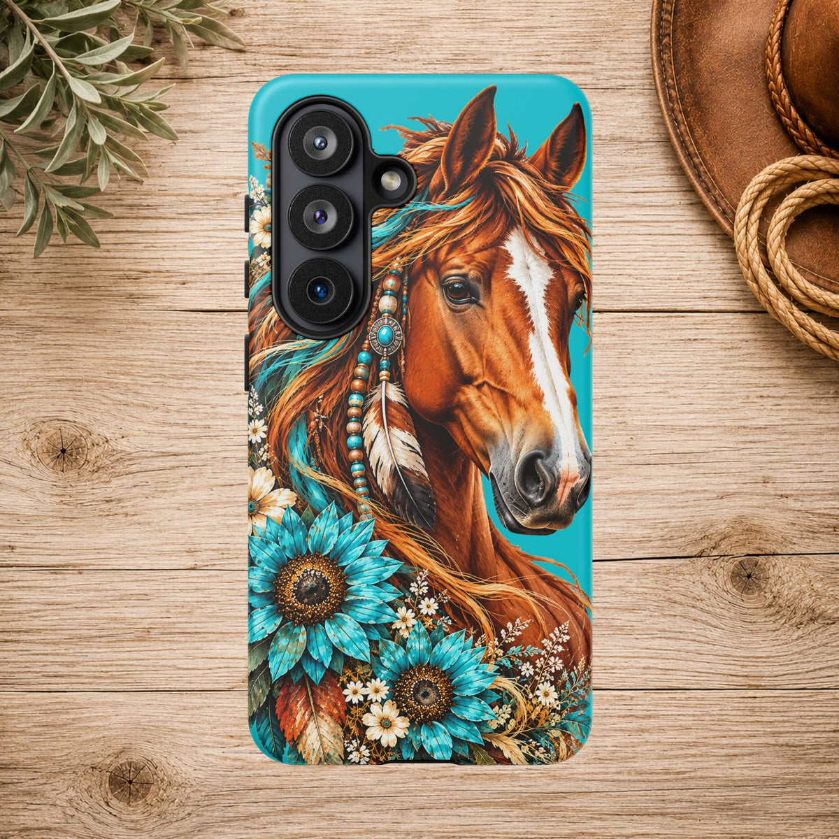 Turquoise Sunflower Horse Phone Case