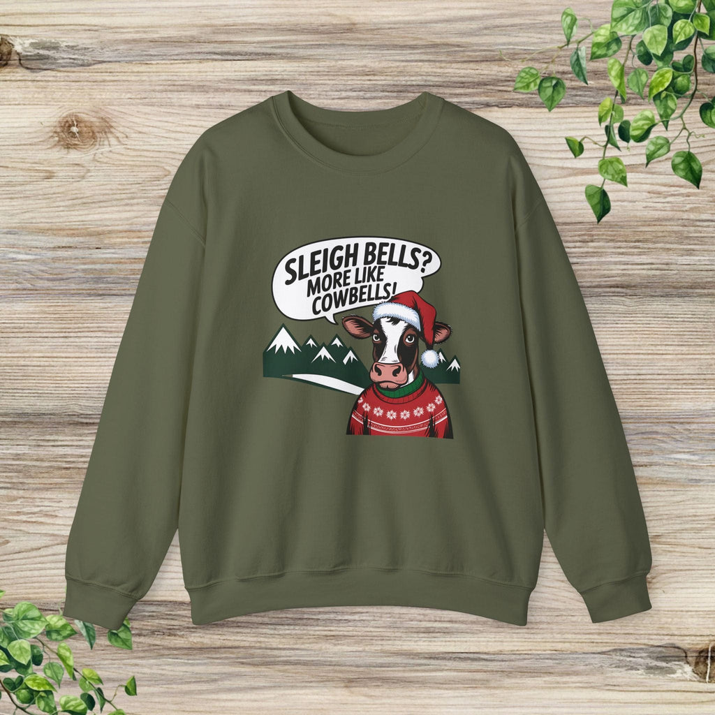 Sleigh Bells More Like Cowbells Funny Christmas Cow Sweatshirt