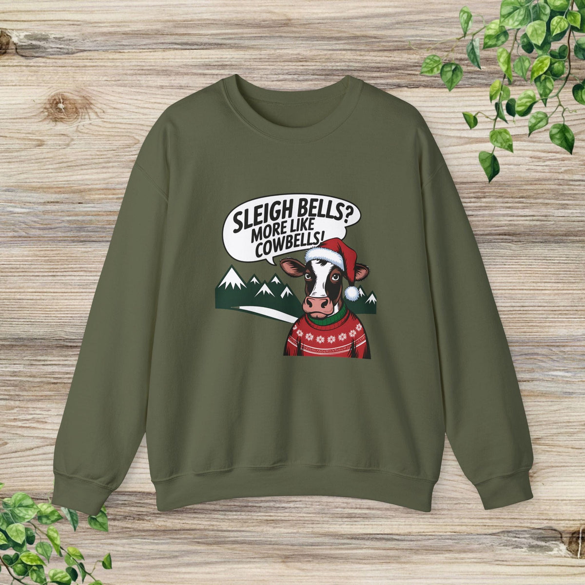 Sleigh Bells More Like Cowbells Funny Christmas Cow Sweatshirt
