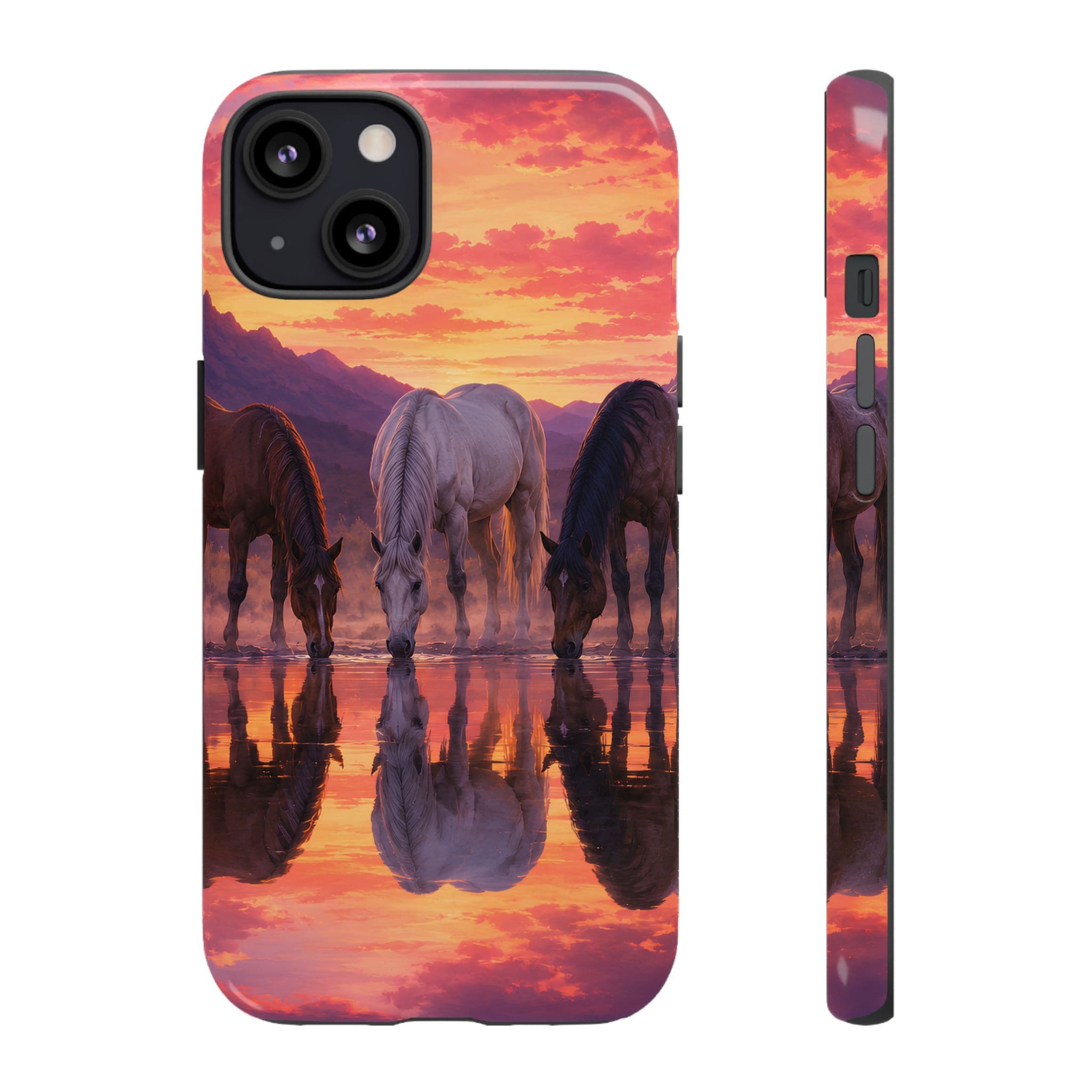 Horses at Sunset Reflection Phone Case
