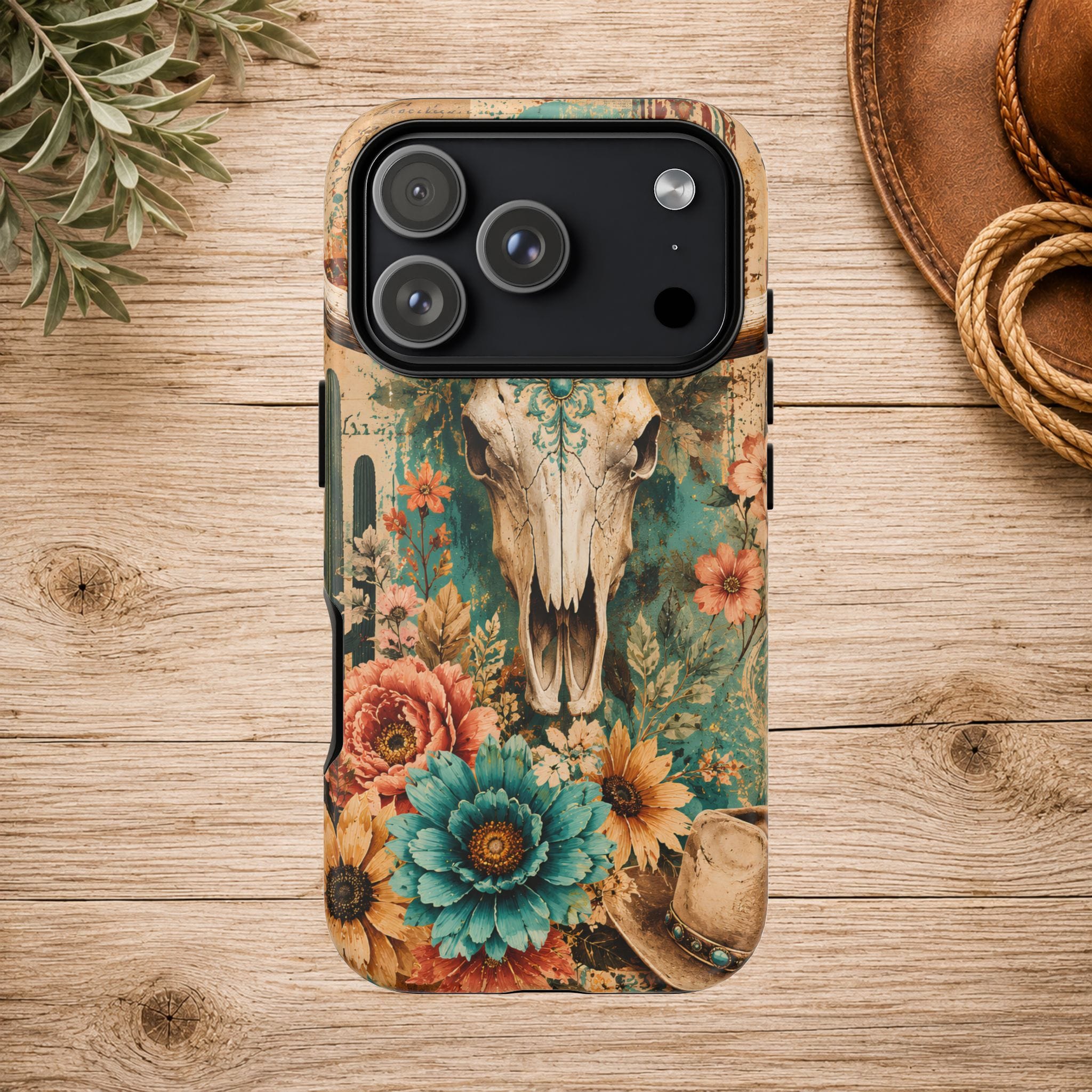 Turquoise Floral Longhorn Western Phone Case
