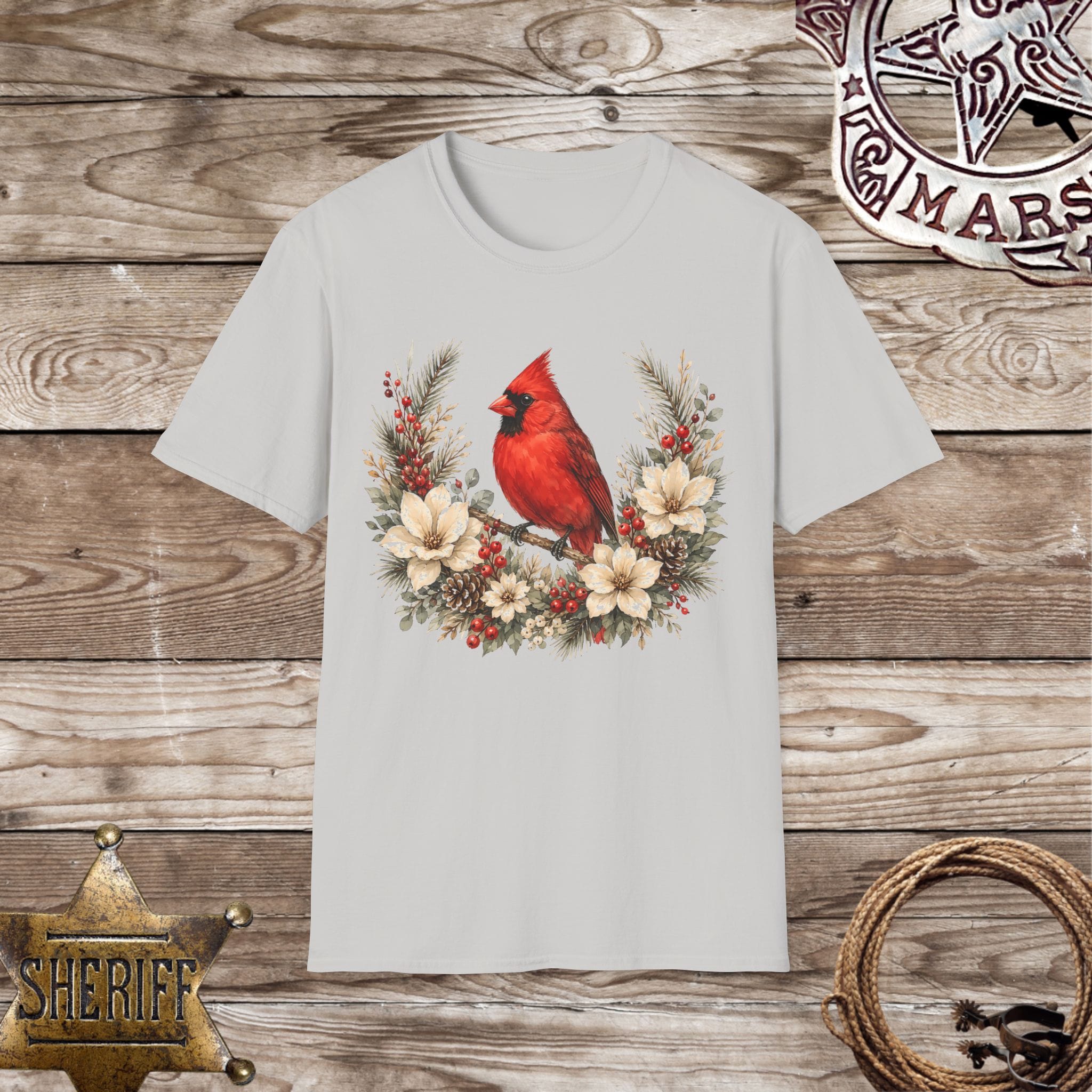 Cardinal Floral Wreath Nature T-Shirt