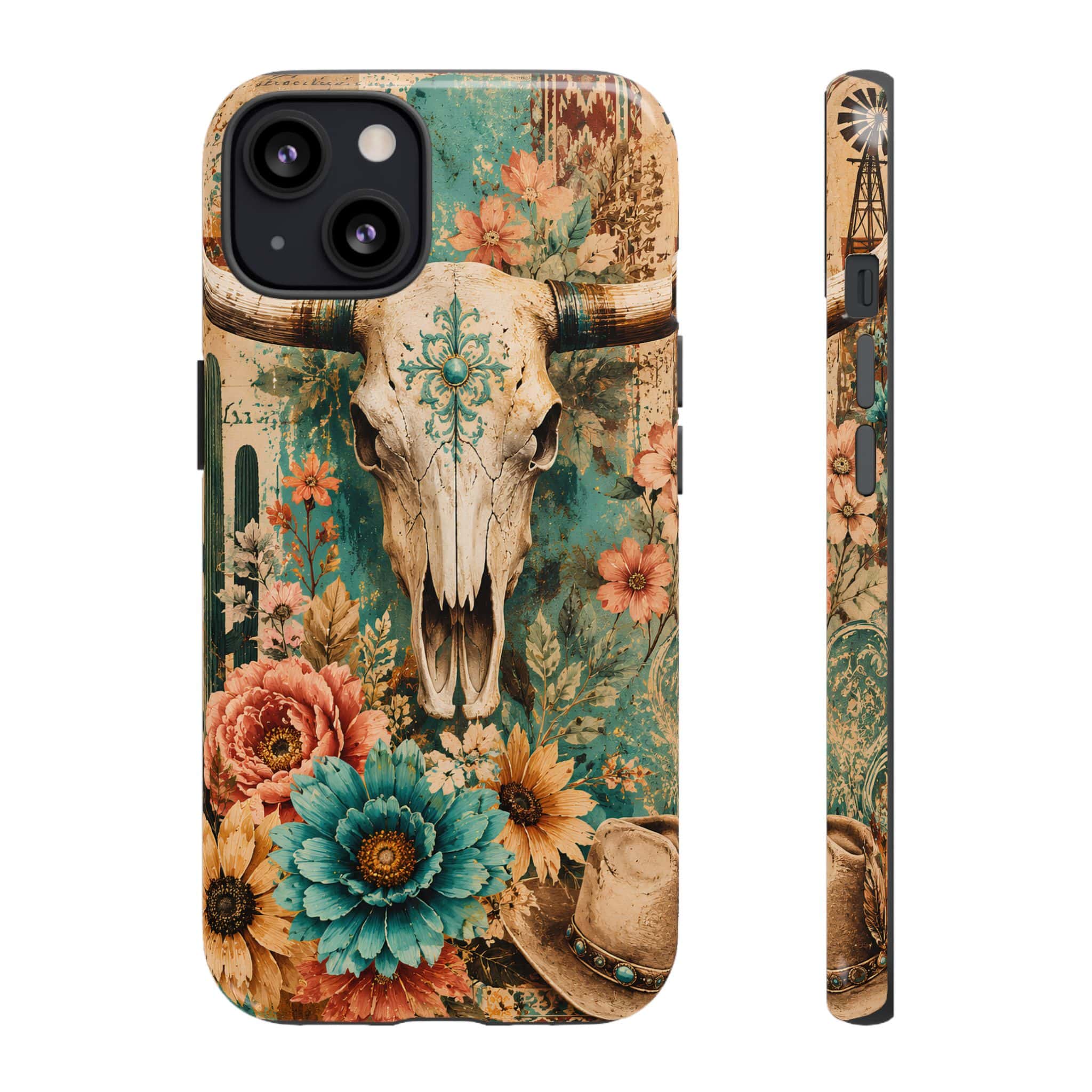 Turquoise Floral Longhorn Western Phone Case