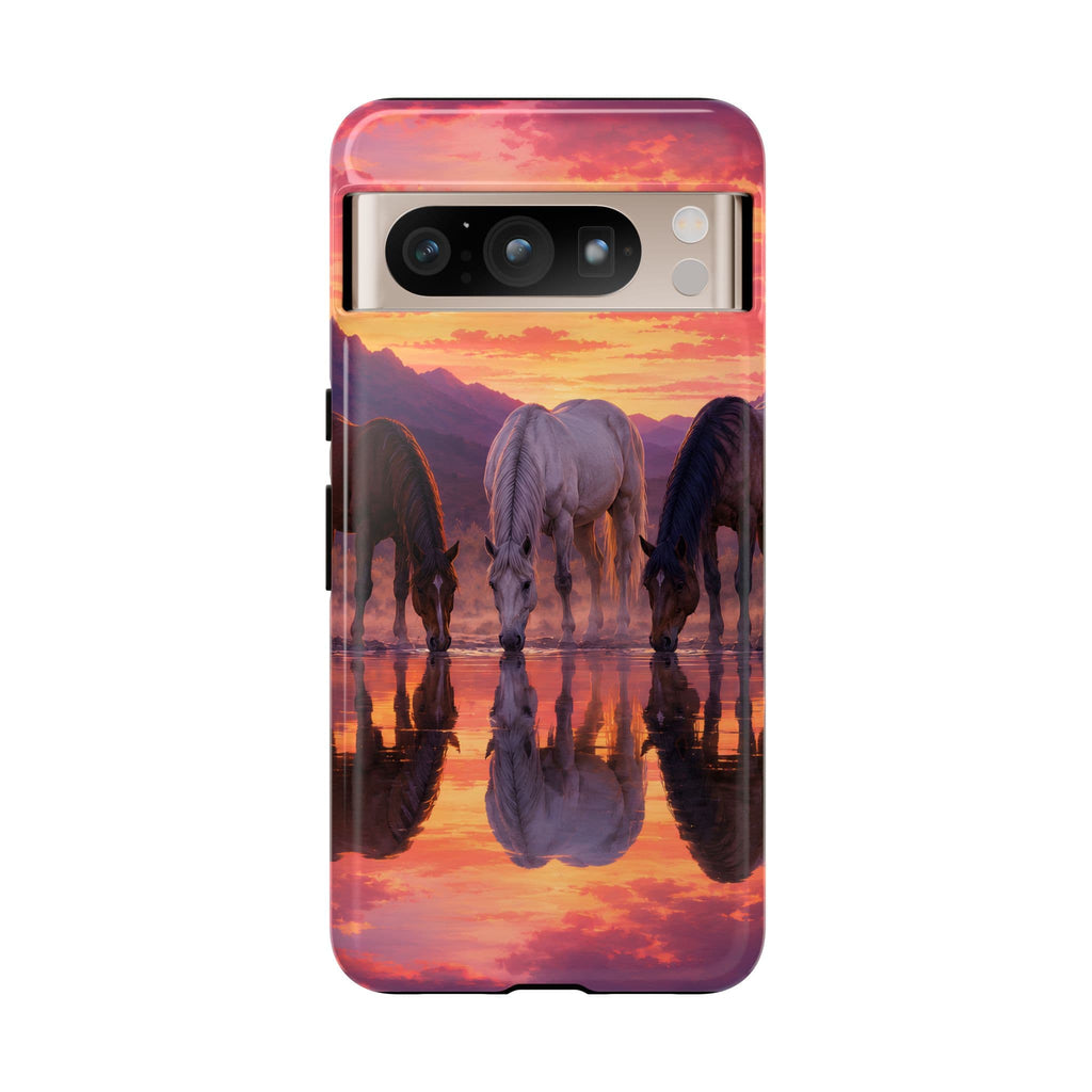Horses at Sunset Reflection Phone Case