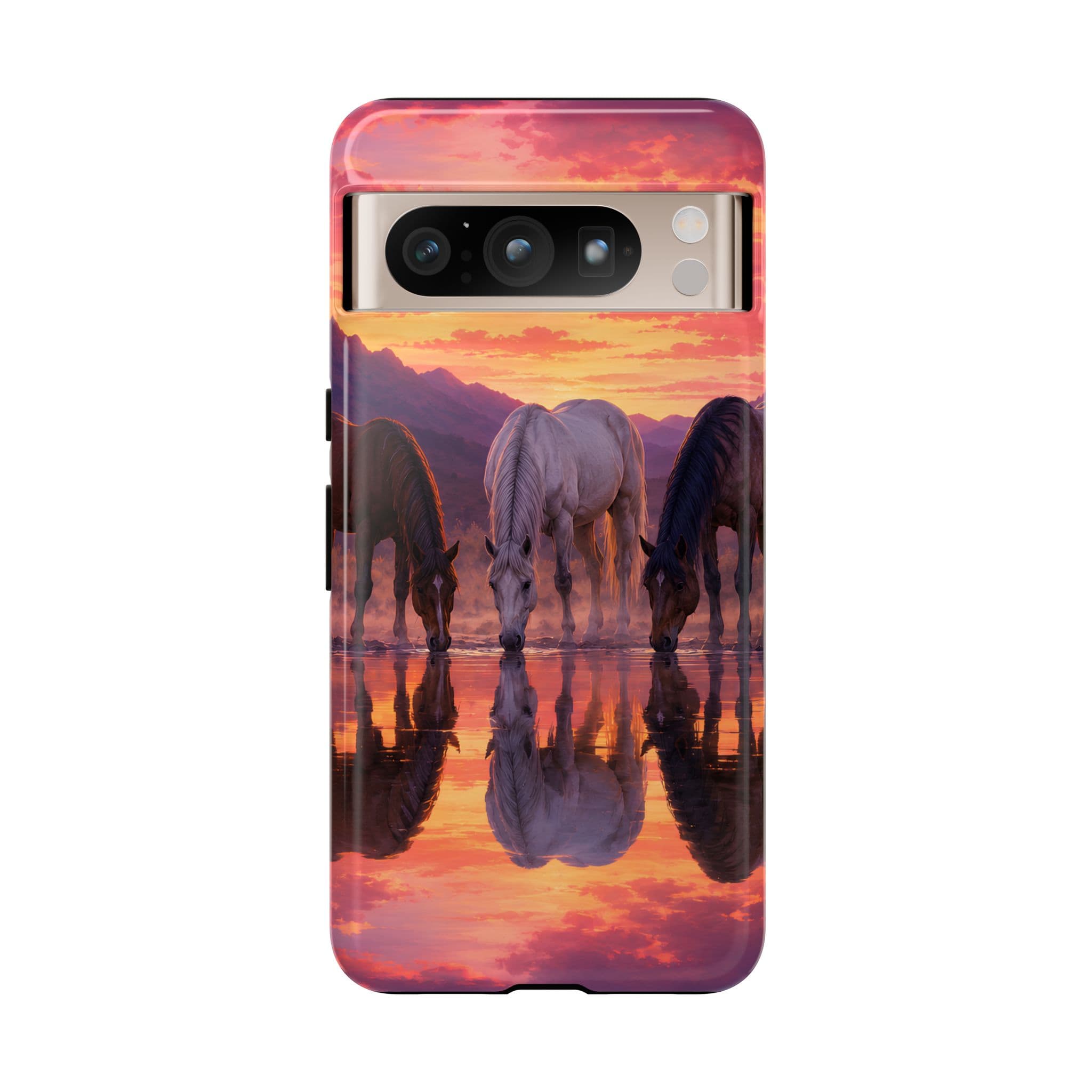 Horses at Sunset Reflection Phone Case