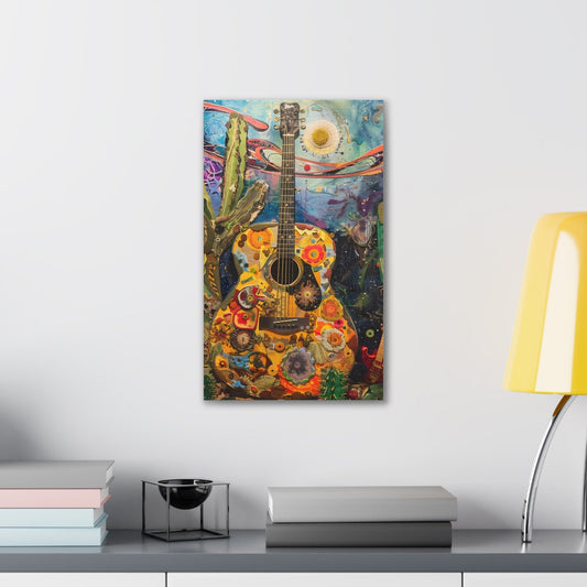 Canvas Stretched, 0.75"- Floral Colorful Guitar