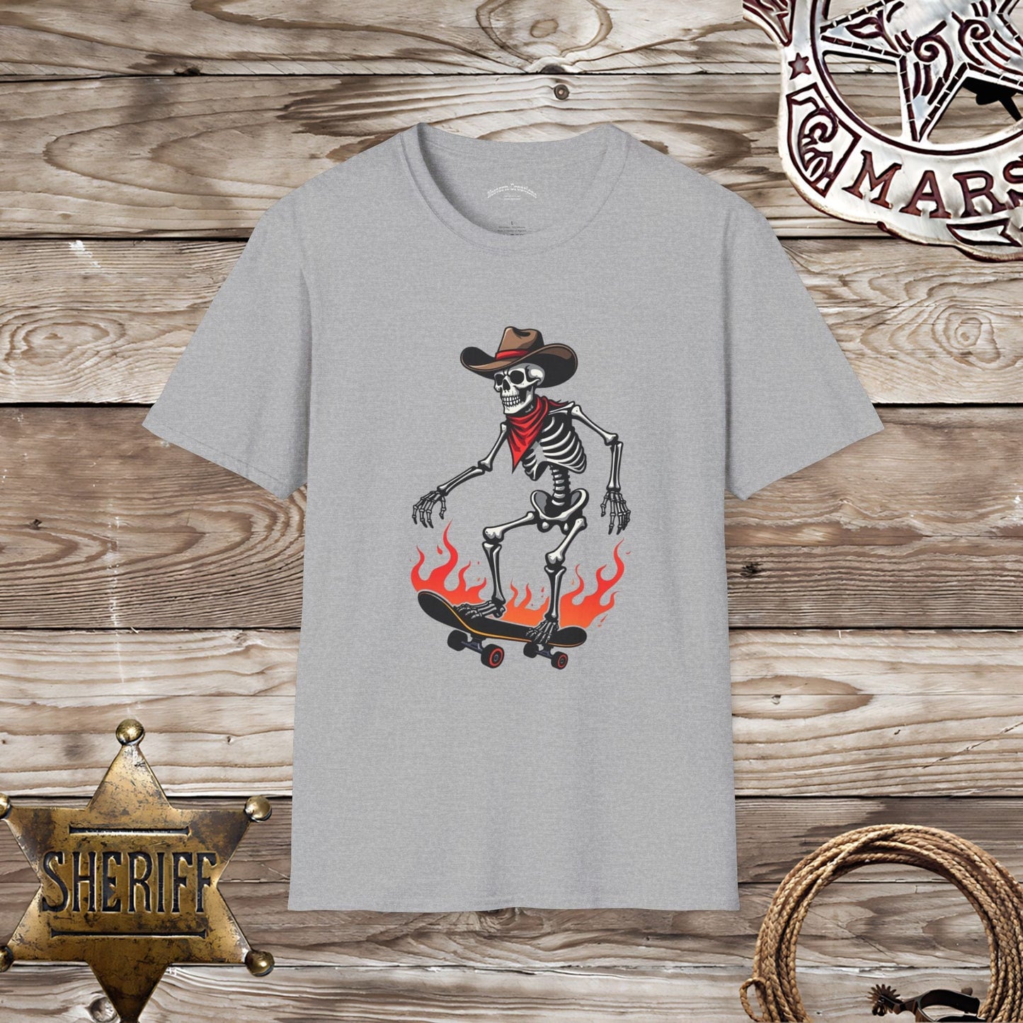 Softstyle Unisex T-Shirt: Skater Cowboy Skeleton