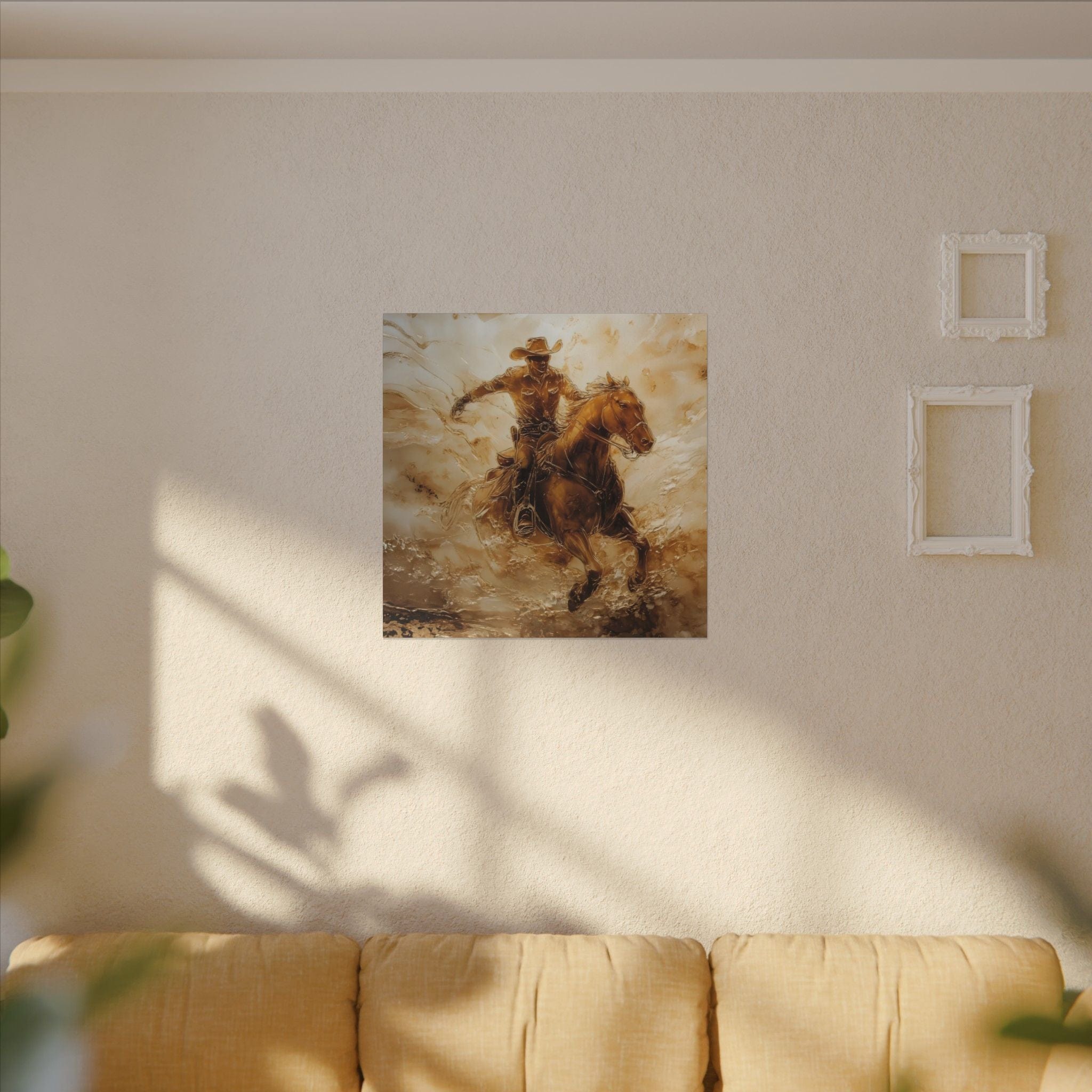 Matte Canvas, Stretched, 0.75"Cowboy Galloping on his Horse