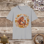 Sunflower Horse & Foal Floral Wreath T-Shirt