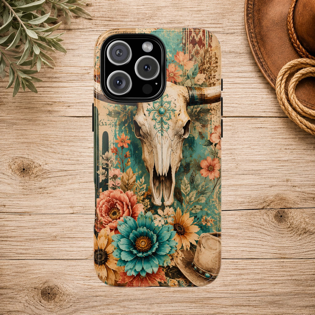 Turquoise Floral Longhorn Western Phone Case